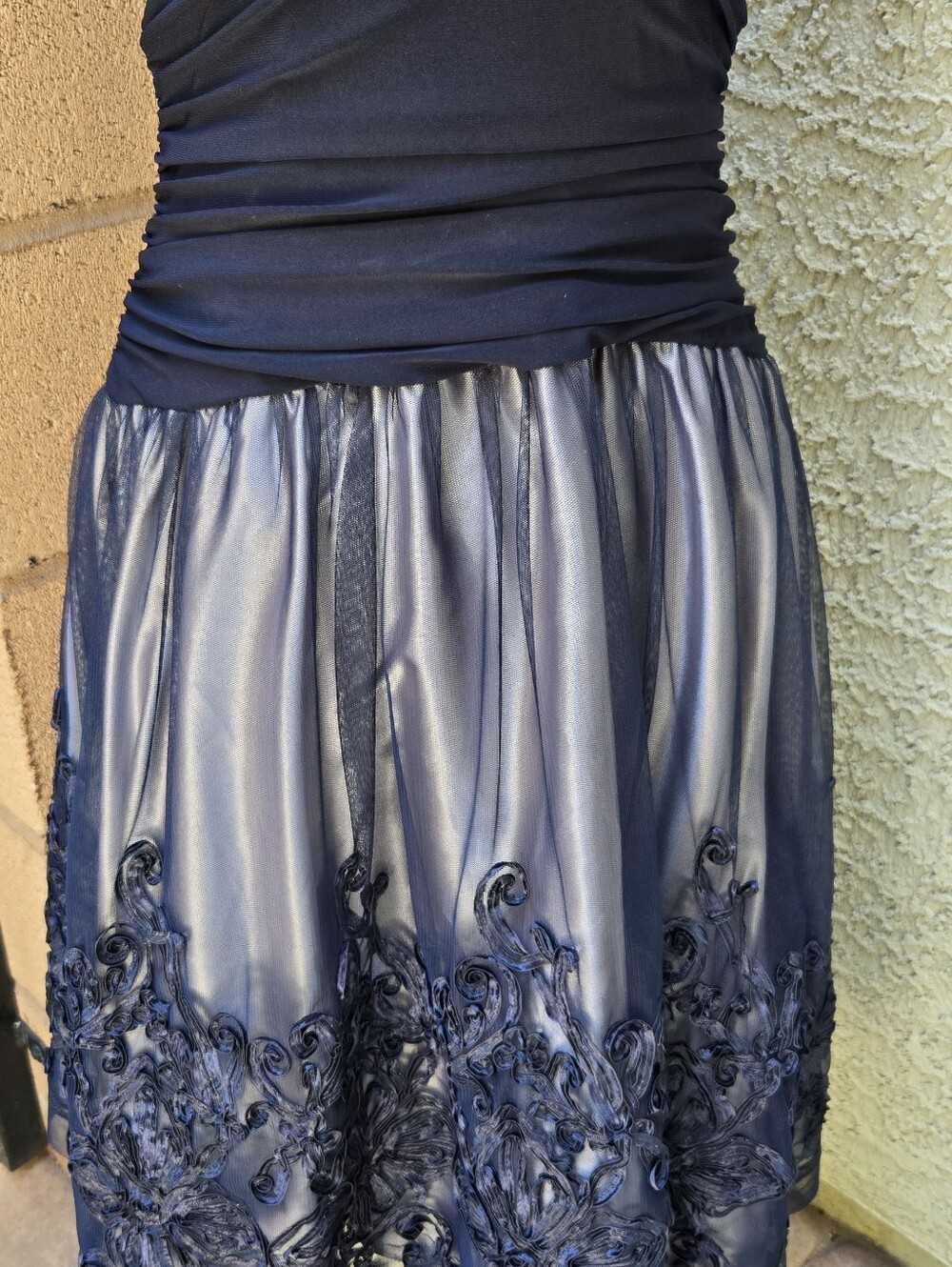 SLNY Navy Blue Embroidered A-Line Dress - Picture 3 of 12